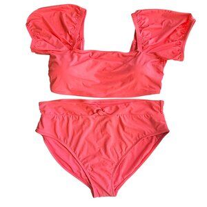 Time And Tru Bikini Womens 3X Coral Nylon Spandex High Waisted Padded